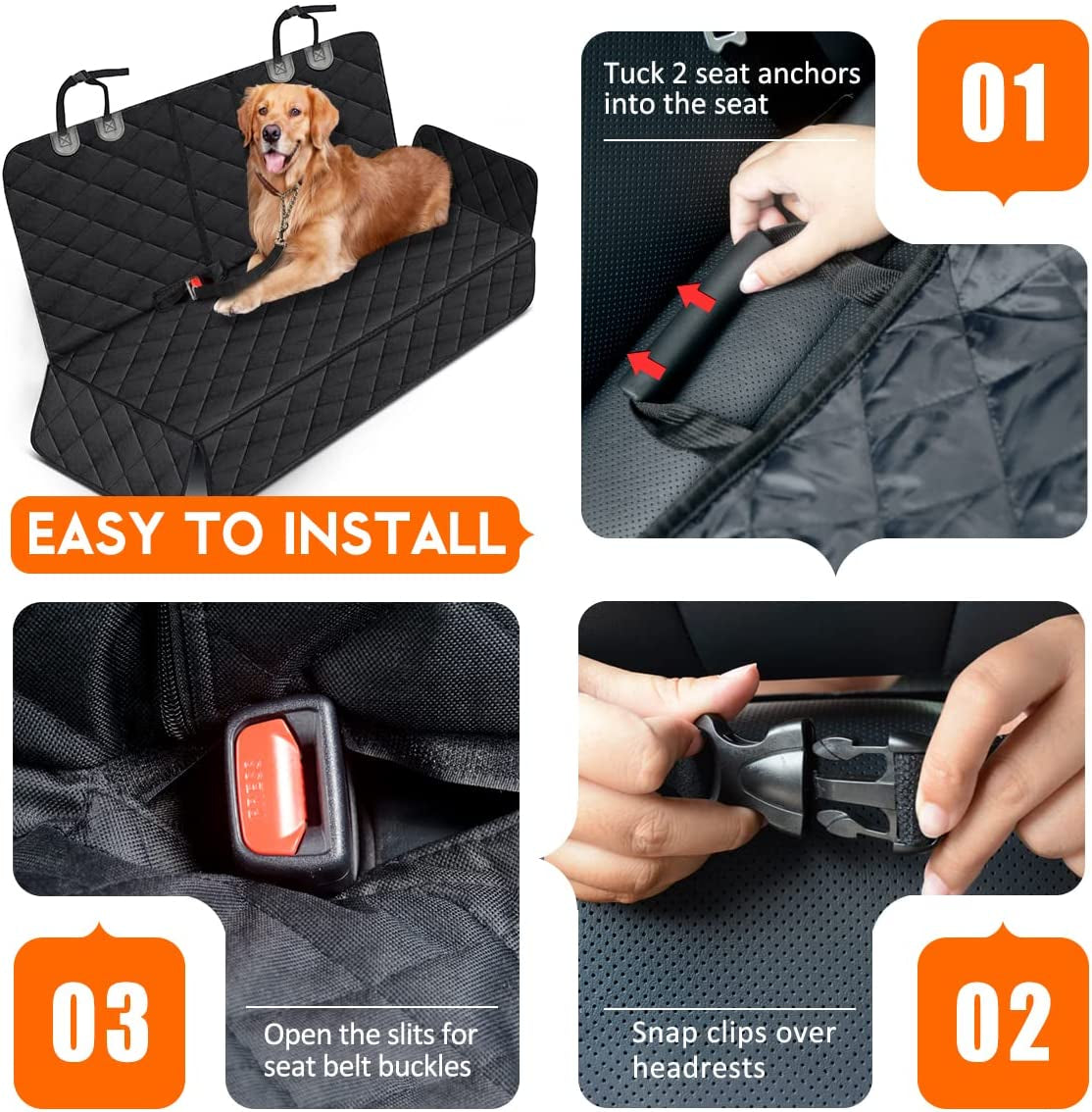 Waterproof Dog Car Seat Cover – Nonslip Back Seat Protector in